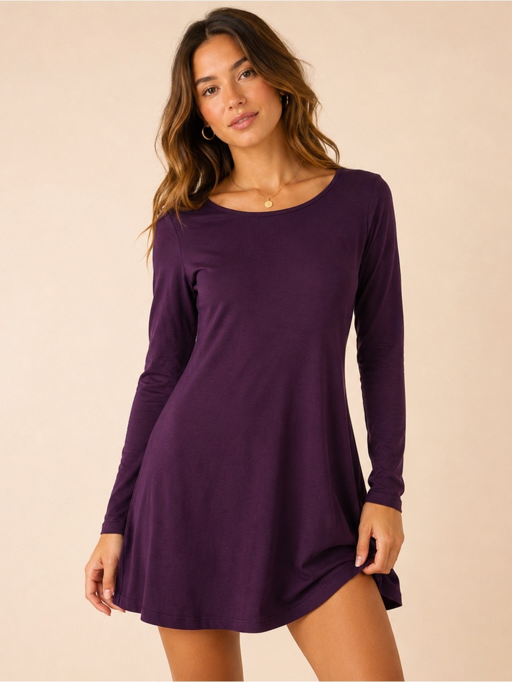 Express Deep Plum Long Sleeve Dress